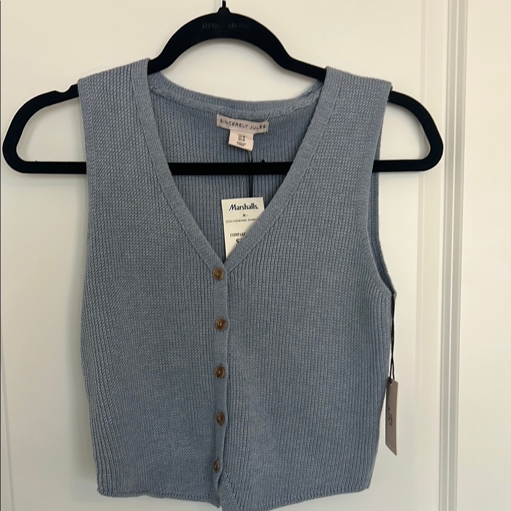 Sincerely Jules Blue Cardigan Sweater V-neck Ribbed